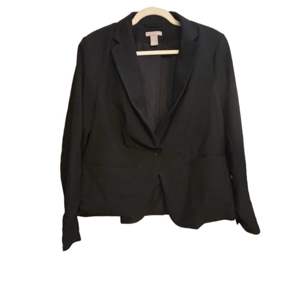 H&M Womens Black Collared Long Sleeves Single Button Blazer Jacket Size L